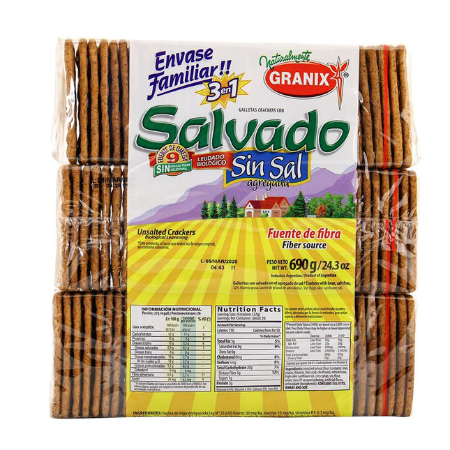Galletitas de Salvado sin Sal Granix Pack x3 690 g – Envío internacional