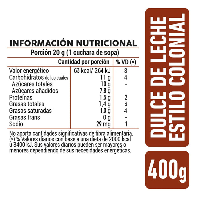 La Serenisima dulce de leche colonial Without TACC, 400 g / 14.1 oz