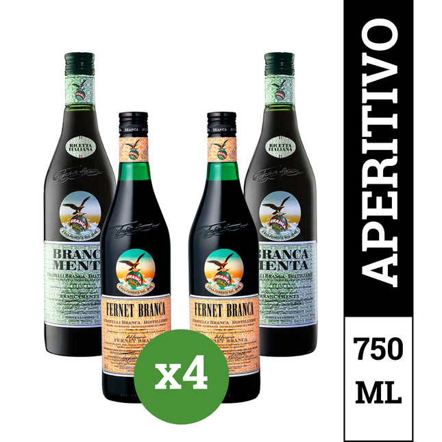Combo de 4 Fernet Argentino  2 Branca + 2 Menta 750 ml / 25.36 oz