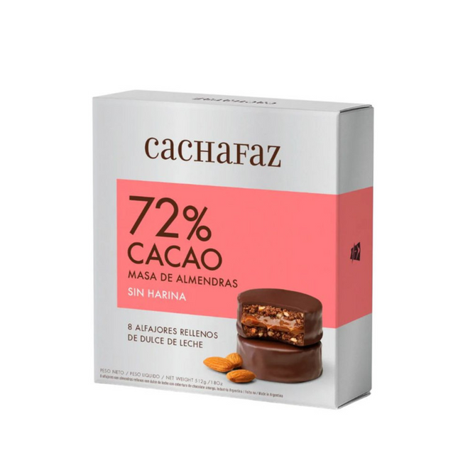 Caja de 8 Alfajores Cachafaz 72% Cacao con Almendra, masa sin harina, rellenos con dulce de leche, 512 g / 18.06 oz
