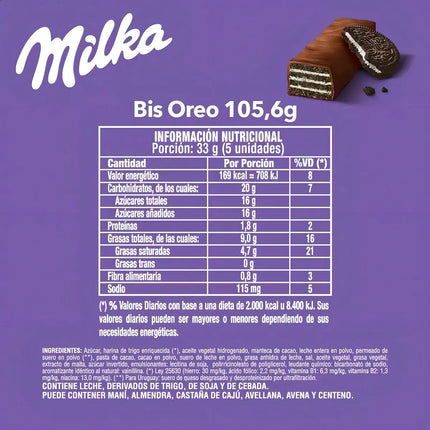 Oblea Oreo BIS bañada con Chocolate Milka, 105, 6 / 3,72 oz (Contiene 16 unidades)