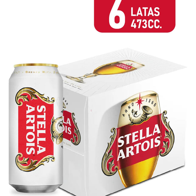 Cerveza Stella Artois Rubia Clasica, 473 ml / 99,88 oz (Pack de 6)