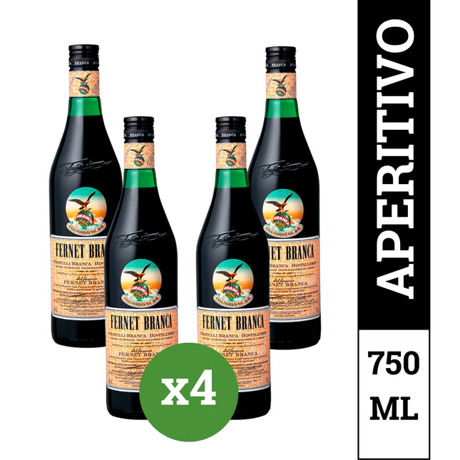 Combo x4 Fernet Branca 750 ml – Aperitivo amargo argentino – Envío internacional