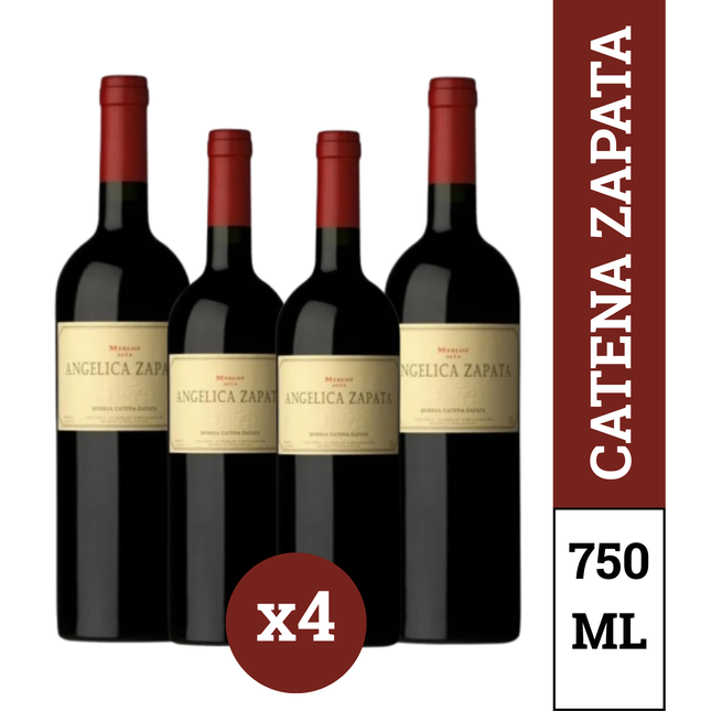 Pack x4 Angélica Zapata Vino Merlot Alta 750 ml – vino argentino premium de Mendoza con notas de ciruela, frutas rojas y especias