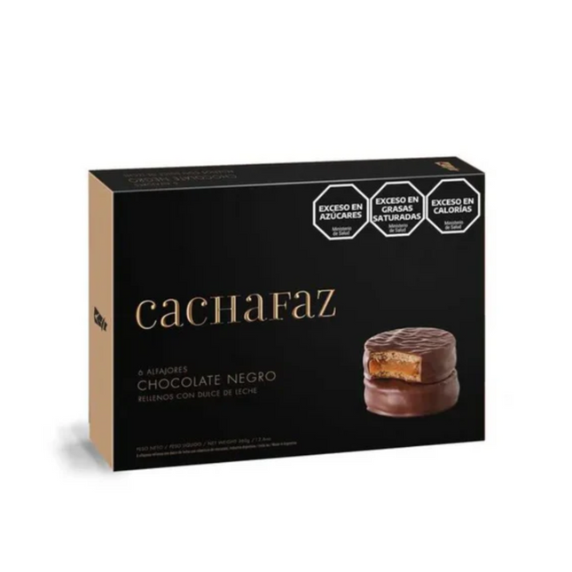 Alfajor Cachafaz de Chocolate Negro con Dulce de Leche, 60 g / 2.11 oz (Pack of 12)