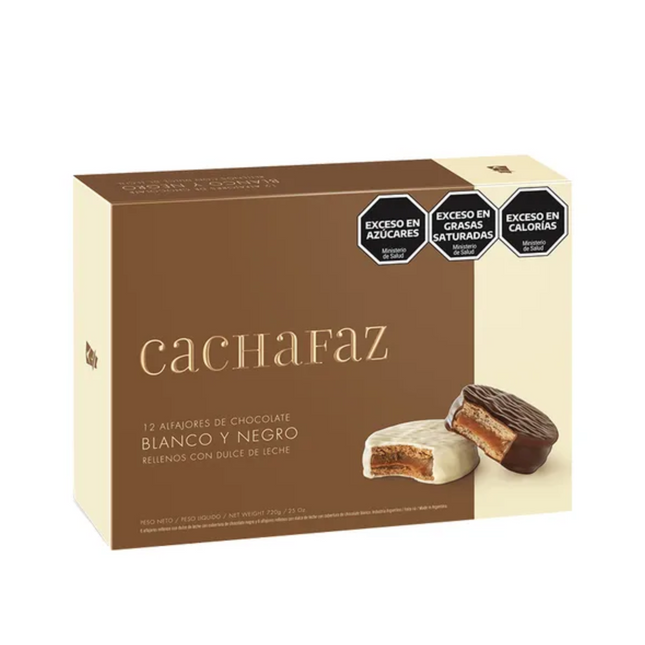 Cachafaz Alfajor Mixto Chocolate con Leche y Chocolate Blanco con Dulce de Leche – Caja de 12 – 720 g / 25 oz – alfajores argentinos gourmet