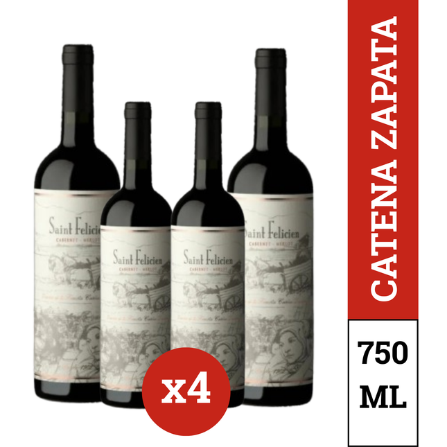 Pack x4 Saint Felicien Vino Merlot 750 ml – vino argentino premium de Mendoza con notas de ciruela, frutas rojas y taninos suaves