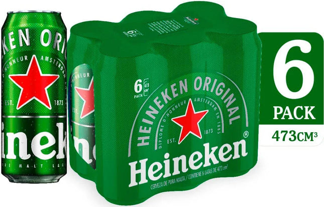 Cerveza Heineken Rubia Clasica, 473 ml / 99,88 oz (Pack de 6)
