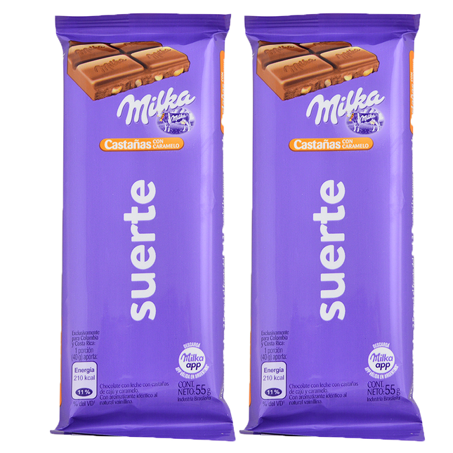Chocolate con Castañas con Caramelo Milka, 55 g / 1,94 oz pack 6 unidades